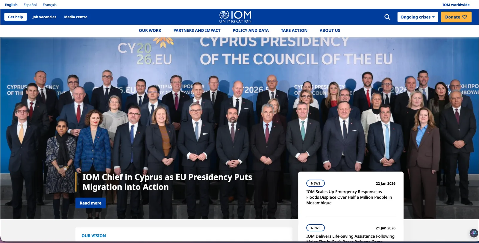 Screenshot of International Public Sector Organisation